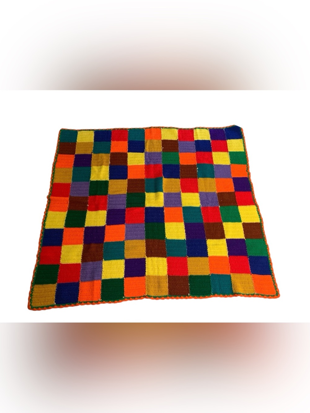 Vintage Handmade Colorful Crochet Patchwork Afghan Blanket Appox 45”x 45”